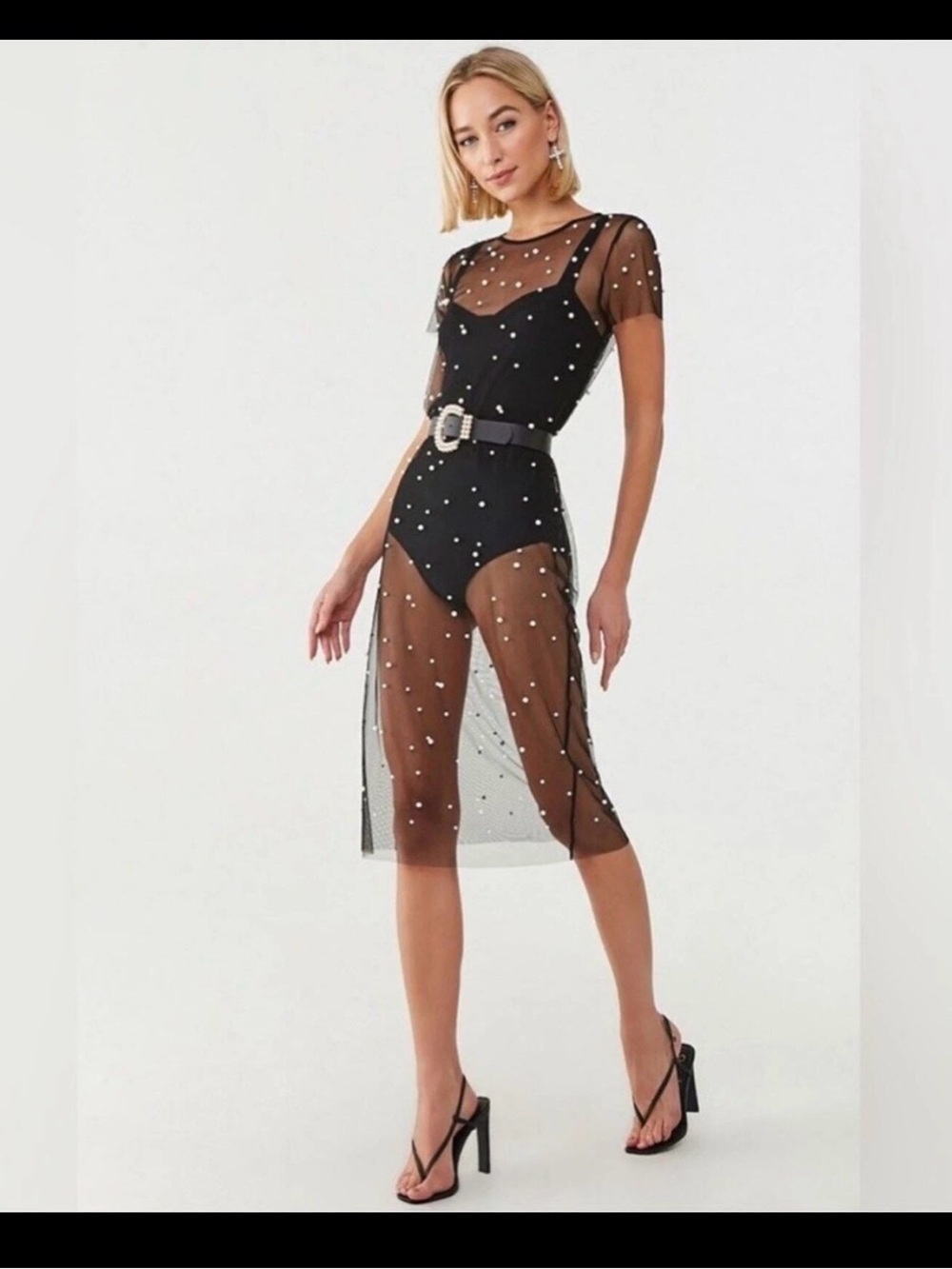 NWOT! Forever 21 Black Sheer Pearl Dress